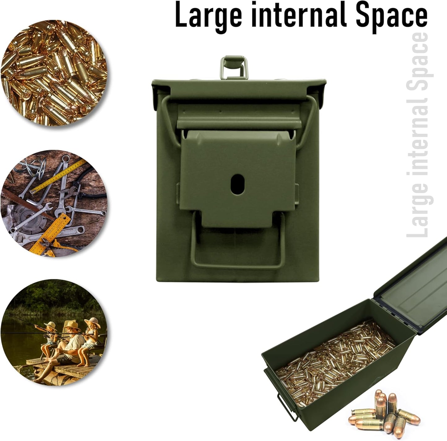 HOMESTEAD 50 Cal Metal Ammo Can – 4 Pack M2A1 Military Steel Ammo Storage Box, Airtight and Water-Resistant Ammunition, Green Color