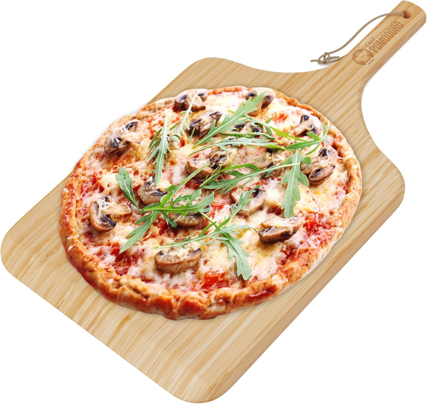 Chef Pomodoro 2-in-1 Bamboo Pizza Peel - Cutting & Serving Board | 12" Perfect Dough Transition & Space-Saving Design for Pizza Prep & Serving | Nestles with Dough Boxes