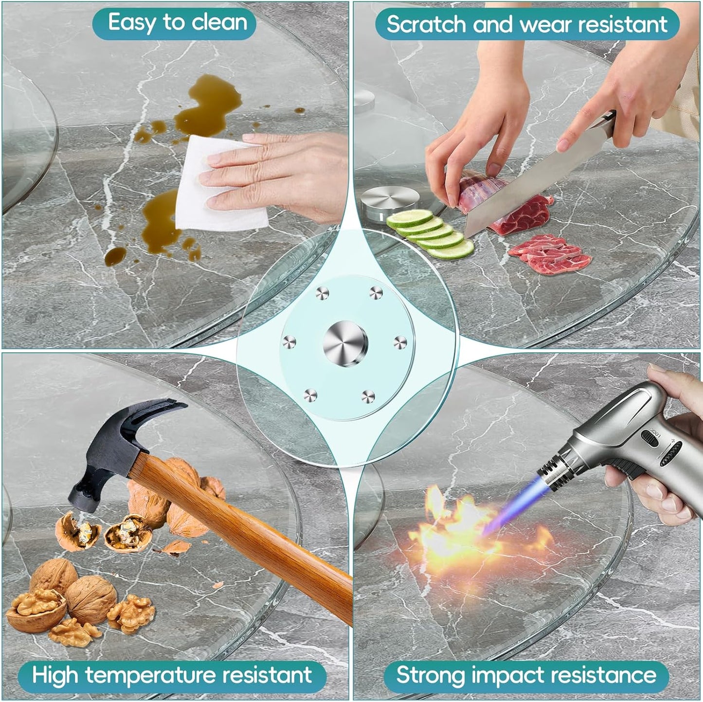 23" Large Lazy Susan for Dining Table Kitchen Glass Turntable with Aluminum Alloy Bearing, Smooth Swivel