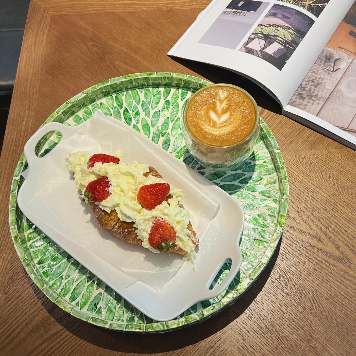 12.5" Lazy Susan for Table Top – Mother of Pearl Spinning Turntable Serving Tray, Marble Lazy Susan Organizer for Dining Table Centerpiece, Kitchen Island Decor, Bathroom Counter, Outdoor Use (Green)