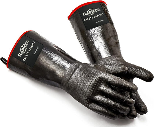 RAPICCA 932°F Heat Resistant BBQ Grill Gloves: Oil Resistant Waterproof for Smoking Grilling Cooking Barbecue Deep Frying Turkey Rotisserie Handling Hot Greasy Meat Stocking Stuffers - 17 in Size XL