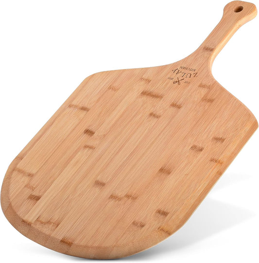 Zulay Kitchen Bamboo Pizza Peel – Large 15” Wooden Pizza Paddle with Long Handle – Easy-Glide Beveled Edge for Baking, Transferring & Serving – Durable Pizza Board for Oven, Stone & Grill
