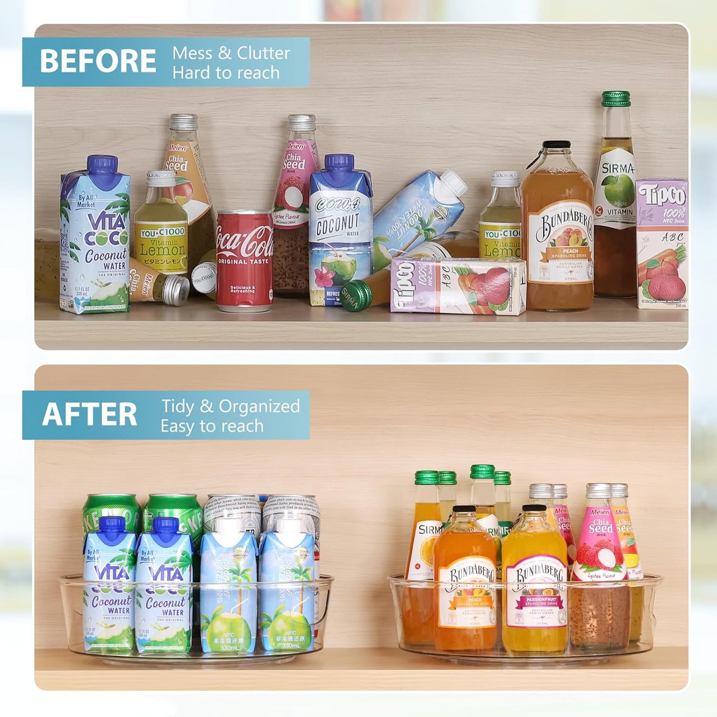 GUZON 4 Pack Lazy Susan Organizer with Handles, 12 Inch Large Lazy Susan Turntable for Cabinet, Clear Rotating Organizer for Kitchen, Pantry, Dresser, Refrigerator, Bathroom, Table, Fridge, Countertop