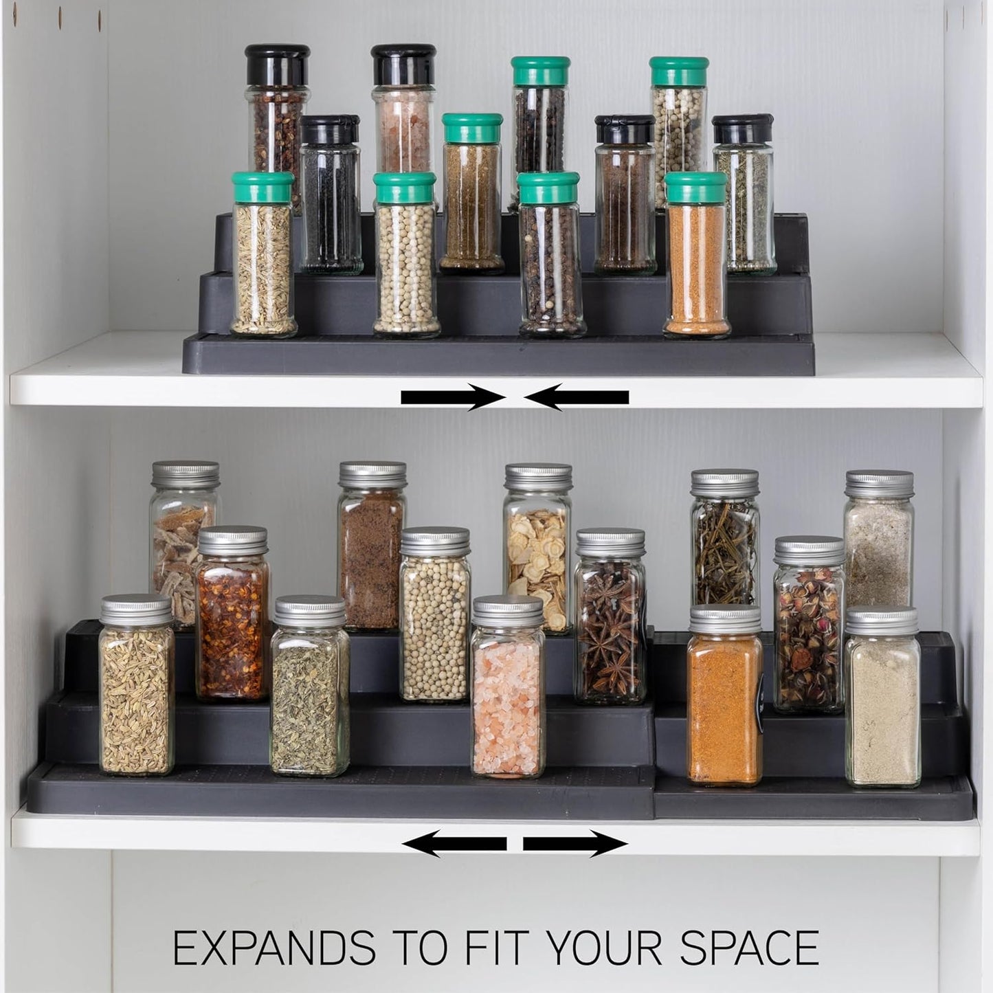 SIMPLEMADE 3-Tier Spice Rack Organizer - Versatile Storage Shelf for Kitchen, Bathroom, Bedroom & Office, Set of 2, Expandable Black