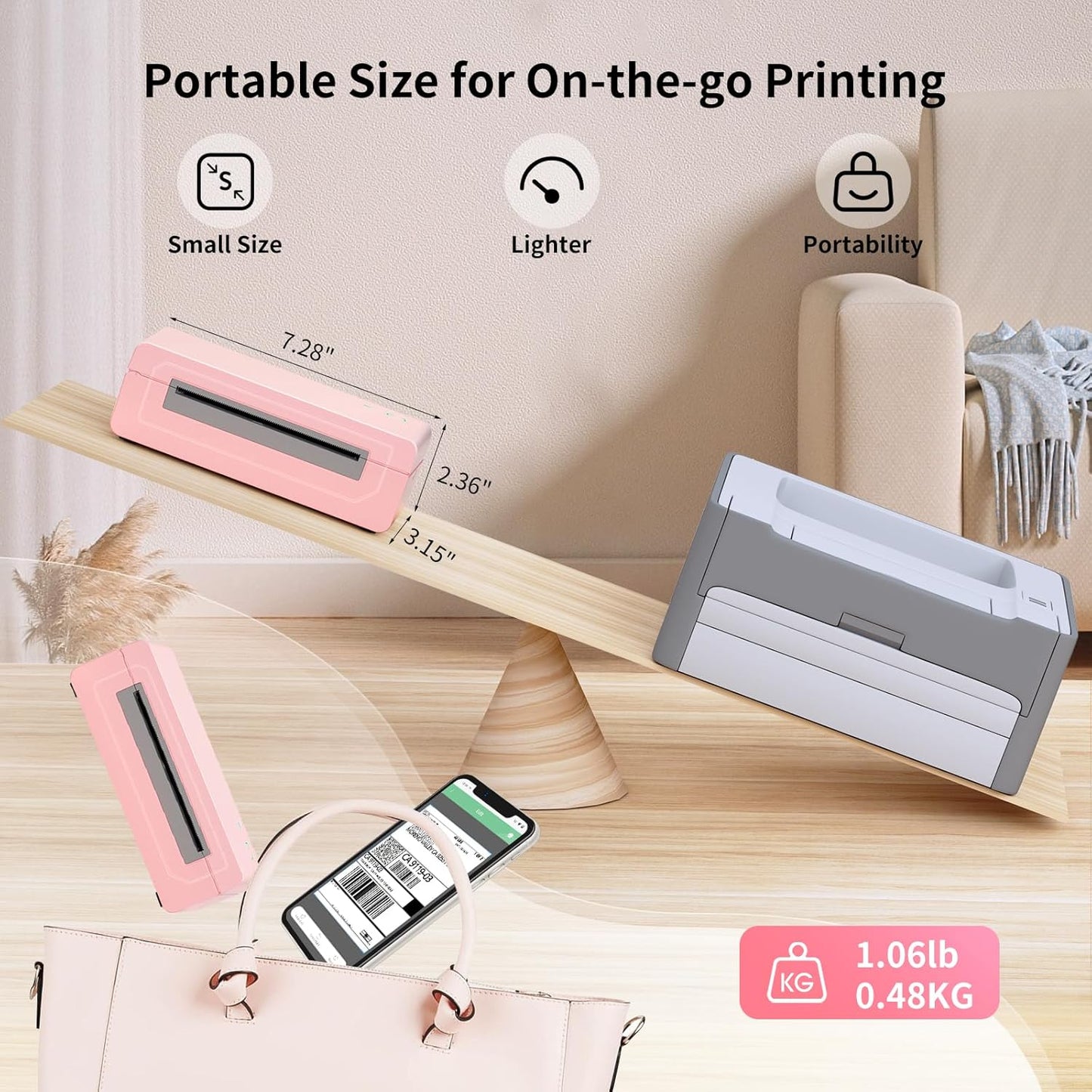 Bluetooth Thermal Shipping Label Printer, 4X6 Inkless Label Machine for iOS, Android, Laptop, Wireless Printer for Small Business, Compatible with Amazon, UPS, Shopify, Pink