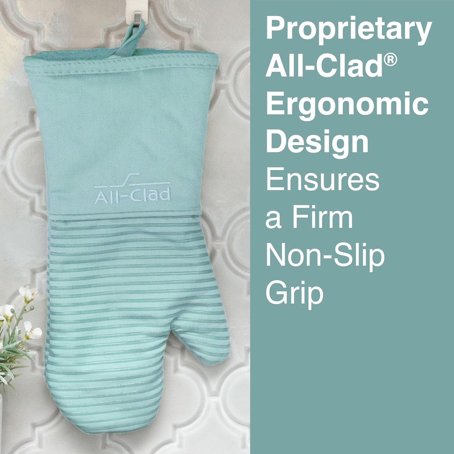 All-Clad Silicone Oven Mitt: Heat Resistant up to 500 Degrees - 100% Cotton & Silicone, 14"x7" Oven Mitt for Kitchen and Barbeque, 1-Pack, Rainfall