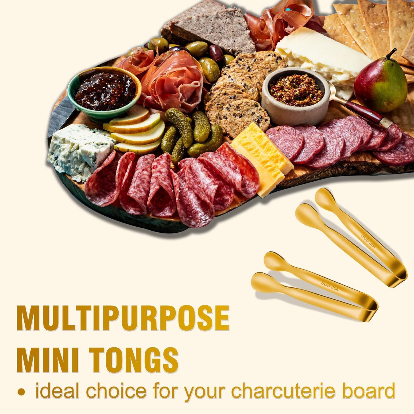 12 PCS Small Serving Tongs, 4.3" Mini Gold Tongs, Gold Kitchen Tongs for Serving Food, Coffee Bar, Tea Party, Desserts Party and Ice Bucket