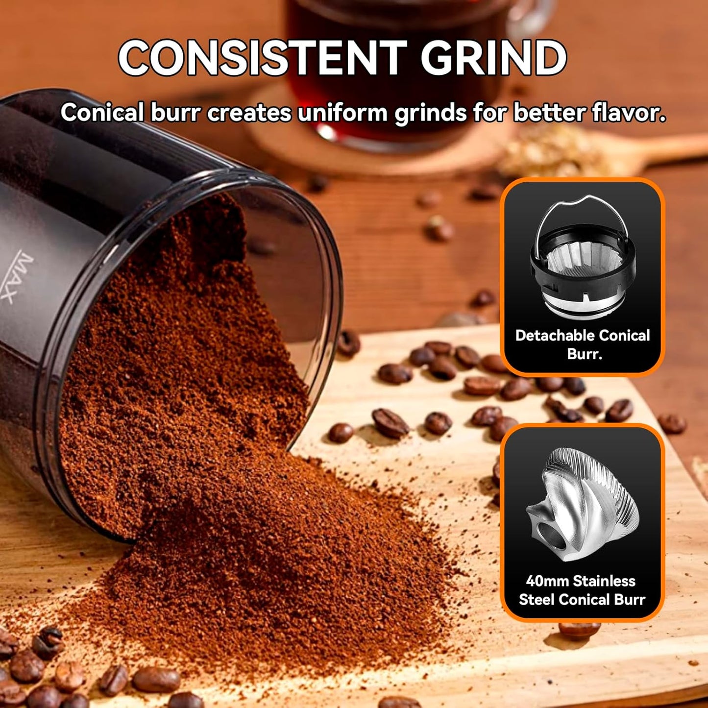 Coffee Grinder Electric with Precision Timer, Adjustable Burr Mill with 31 Precise Settings, Coffee Been Grinder for Home Use, for Espresso and Turkish Coffee, Drip and French Press, Black