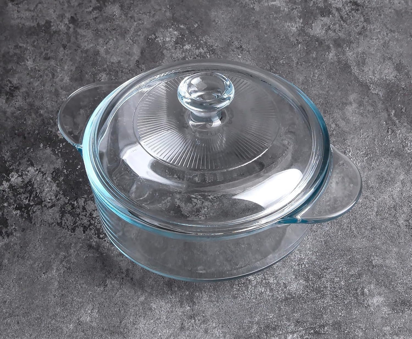 Clear Round Glass Casserole with Lid, Baking Dish with Glass Cover, Oven, Freezer and Dishwasher Safe (1-Quart Round)
