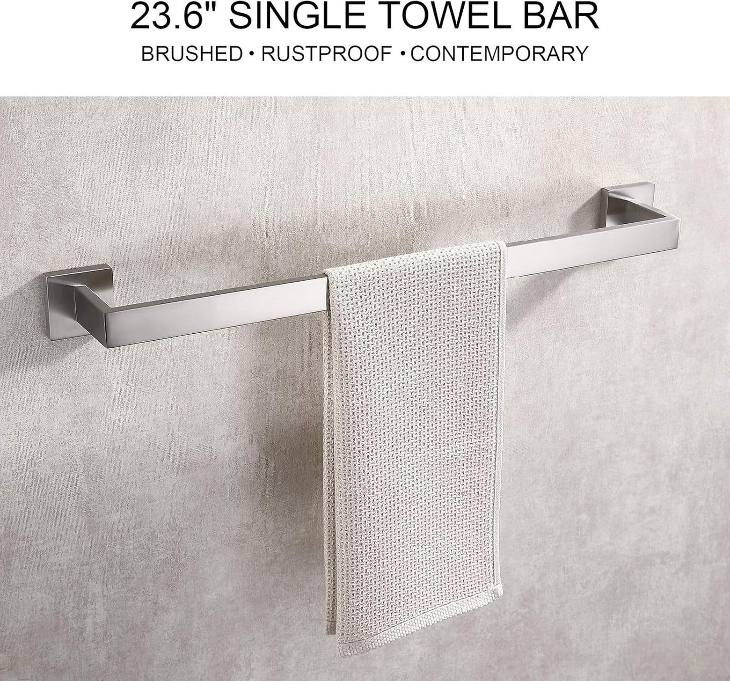 TASTOS 23.6 Inch Black Single Towel Bar Rack, SUS 304 Stainless Steel Bathroom Towel Bar Heavy Duty Towel Holder Kitchen Towel Rod, Wall Mount with Screws Towel Bar Rod Brushed Nickel Finish…