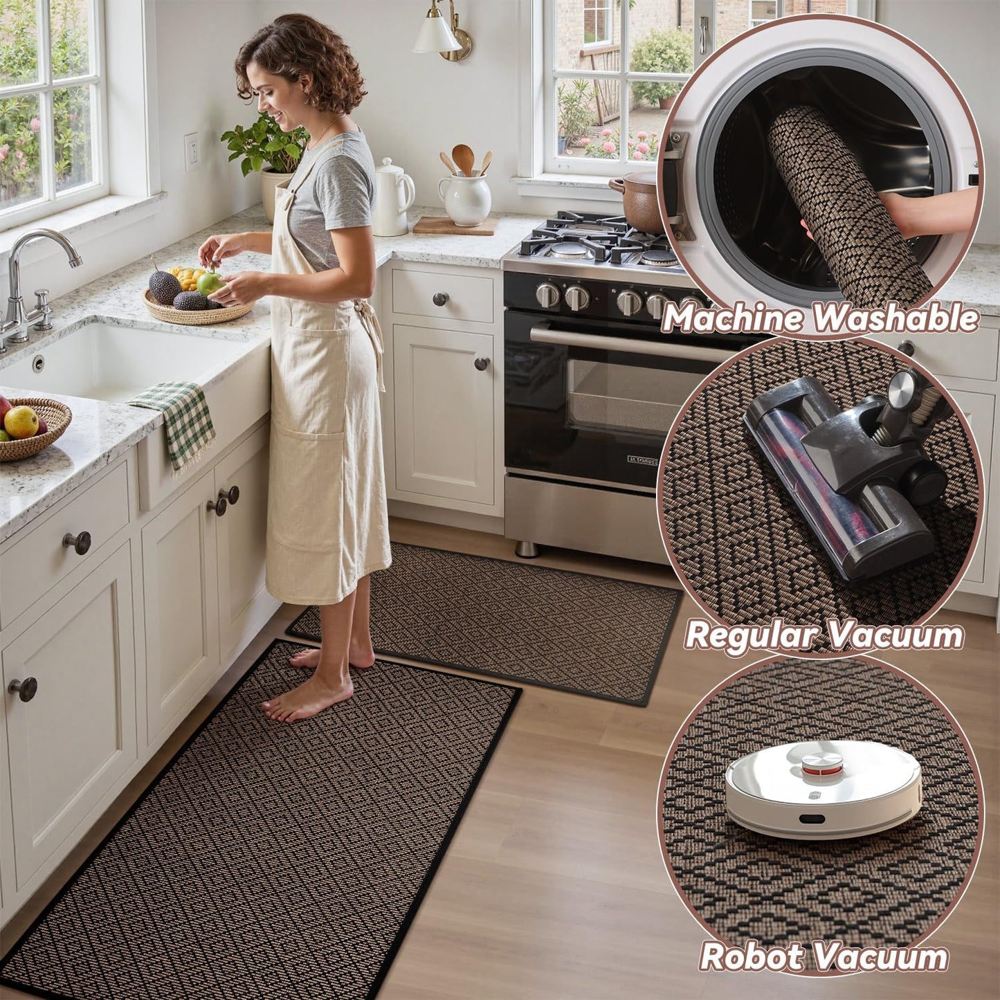 PADOOR Kitchen Floor Mat, Rubber Backed Kitchen Rugs Non Slip Washable, Super Absorbent Kitchen Mats for Floor Front of Sink, 17"x24", Black