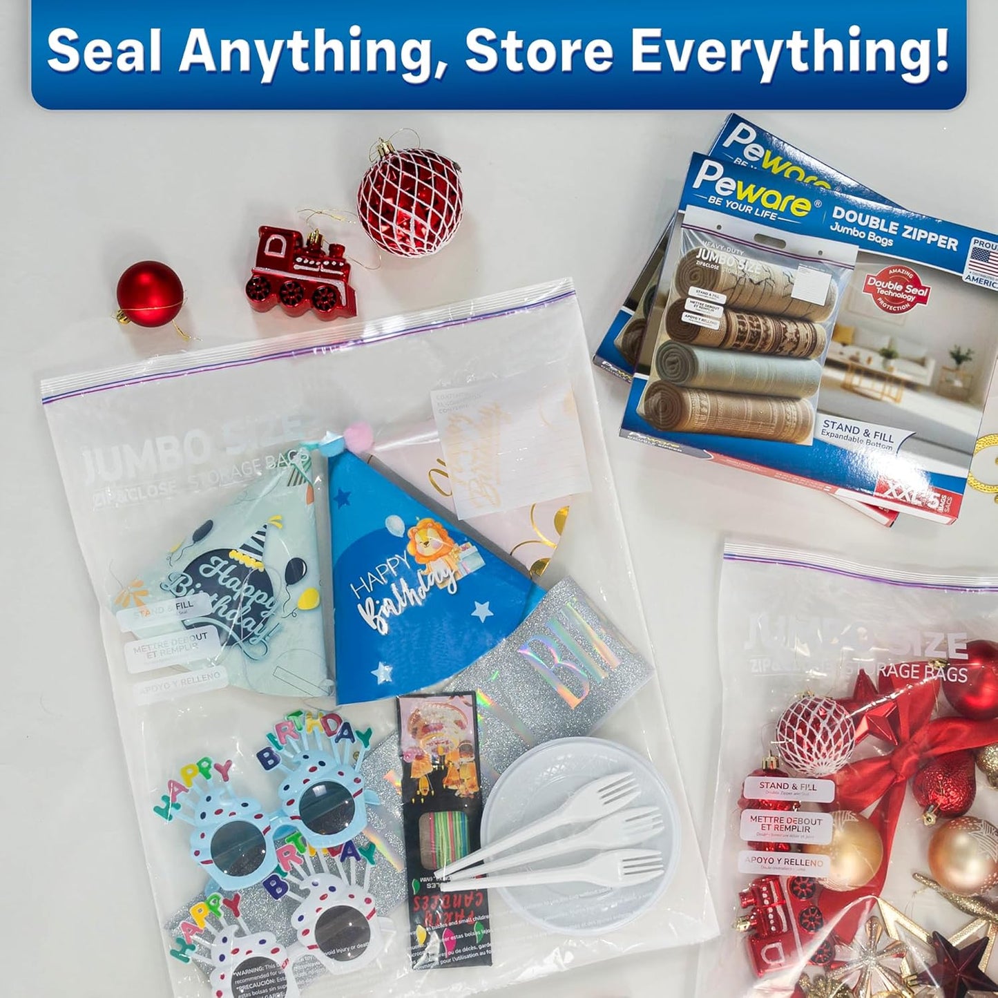 Large Storage Bags, 16"x20" Jumbo Plastic Bag, BPA Free, 3.5 Gallon XL Zipper Lock Baggies for Clothes Pillow Travel Moving - 50 Roomy Bags