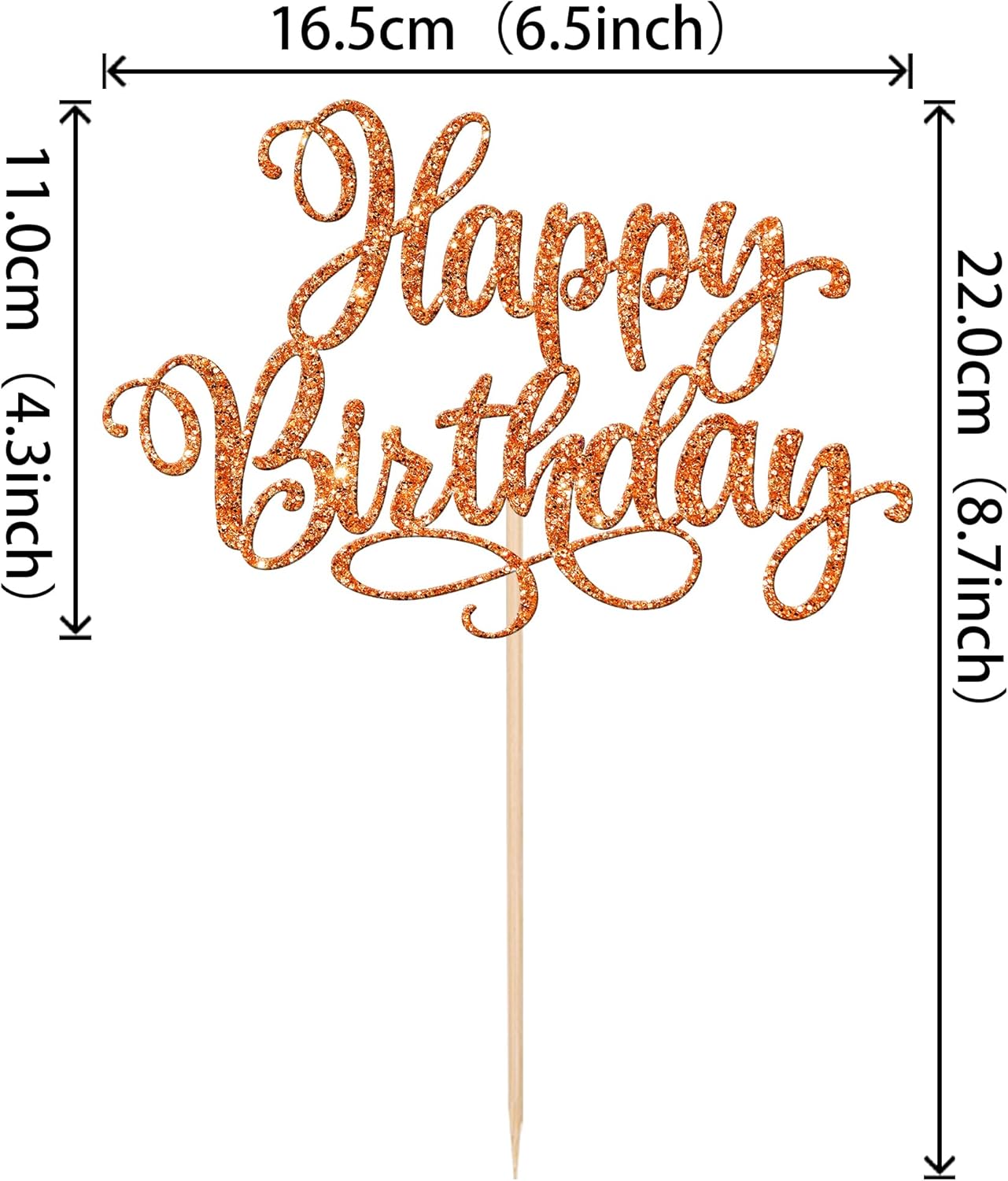 1 PCS Happy Birthday Cake Topper Glitter Happy Birthday Cake Pick Bunting Decor for Anniversary Celebrating Happy Birthday Party Cake Decorations Supplies Orange
