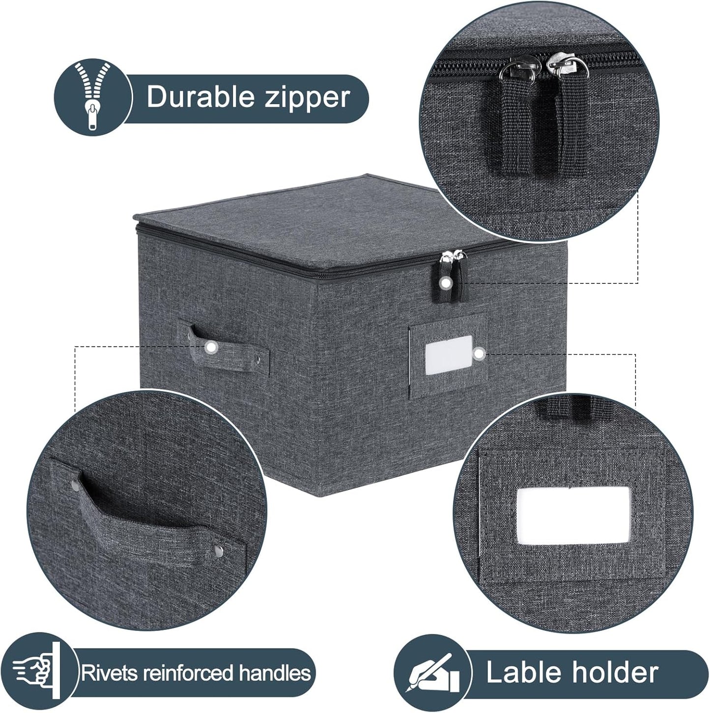 popoly China Storage Containers Hard Shell Inside 12" W x 8" H, Dinner Plate Storage Containers for Dishes, Dinnerware with 24 Felt Dividers, Hold 24 Plates, Stackable (2 Pack Grey)