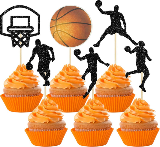24Pcs Basketball Cupcake Toppers Star Sports Fan Basketball Backboard Cupcake Picks Baby Shower Players Sports Theme Birthday Party Cake Decorations Supplies