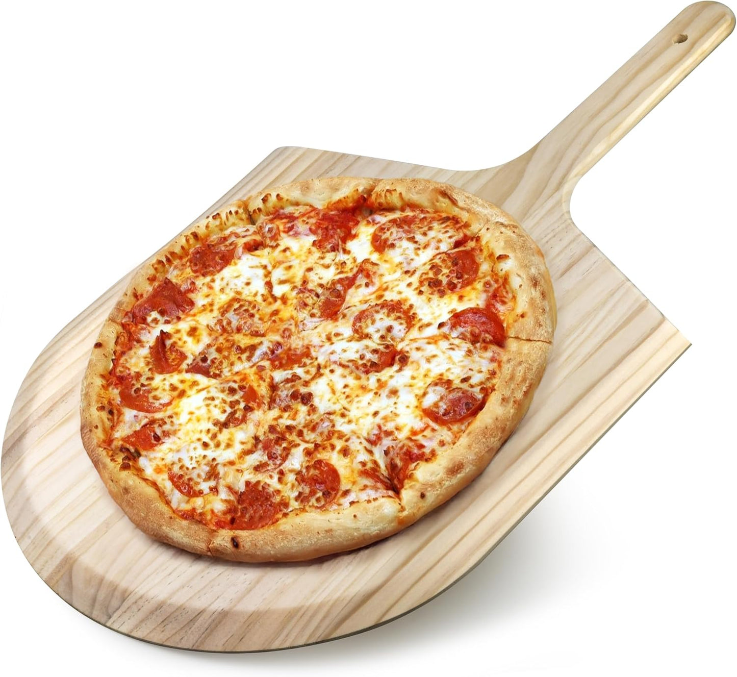 Wooden Pizza Peel, 16 x 14 inch Blade with 8 inch Handle, Pinewood, 24 inch Overall Length with Tapered edge with hole on the end of the handle. (2)