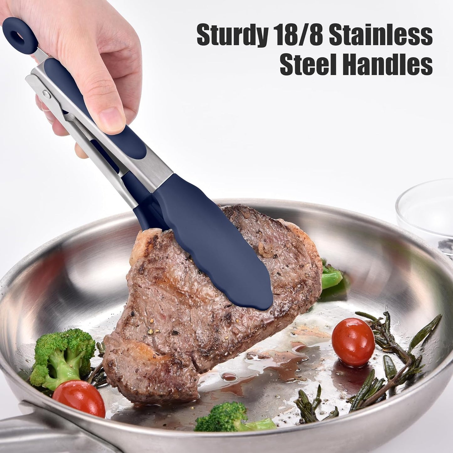 Doosu Kitchen Tong for Cooking: 600°F Heat-Resistant Silicone Food Tong, Stainless Steel Locking Tongs for BBQ (7in, Blue)