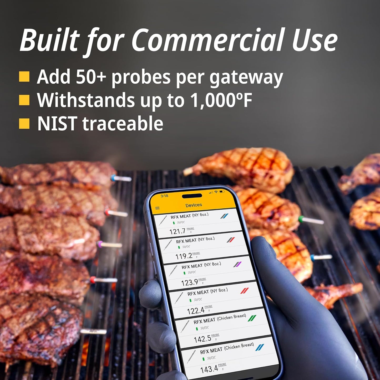 ThermoWorks RFX | Smart Wireless Meat Thermometer | Wi-Fi & Radio Frequency | Stronger Signal Than Bluetooth | Meat Probe for Use in Smoker, Grill, BBQ, Oven - 2-Probe Kit