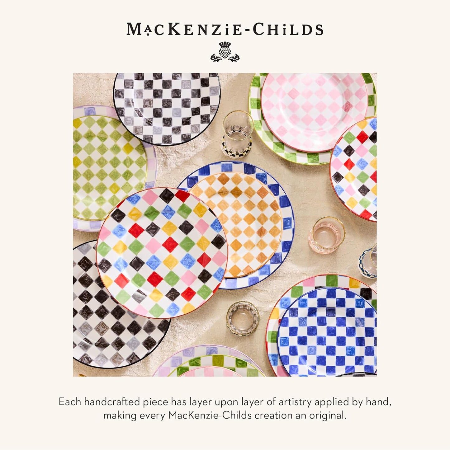 MACKENZIE-CHILDS Round Platter, Dishwasher-Safe and Microwave-Safe Stoneware Serving Platter, Green Check