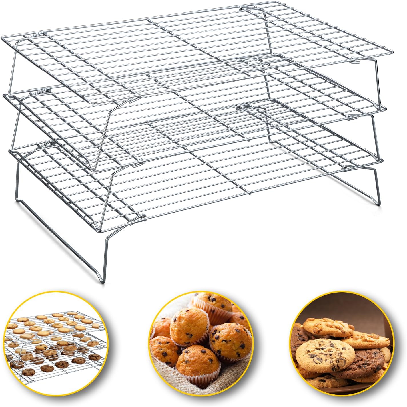 Cooling Racks - 10 * 16 Inch 3PCS Stackable Tall Baking Racks, Stainless Steel Wire Rack for Baking Sheet, Cooling Racks for Cooking and Baking, Oven and Dishwasher Safe