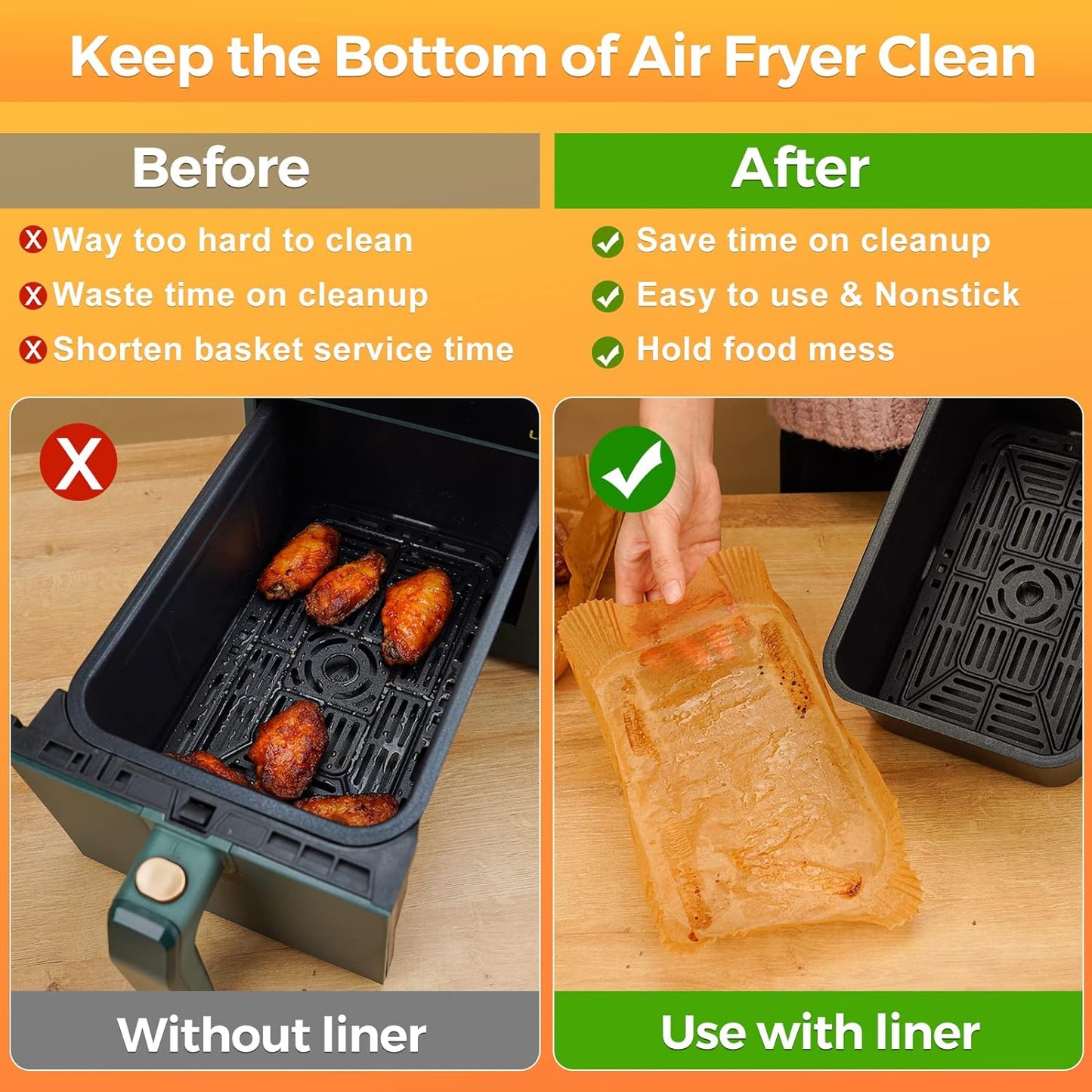 Air Fryer Liners Disposable - 150Pcs 8In Rectangle Parchment Paper for Air Fryer Non-Stick Airfryer Basket Liners for Steamer Microwave Oven