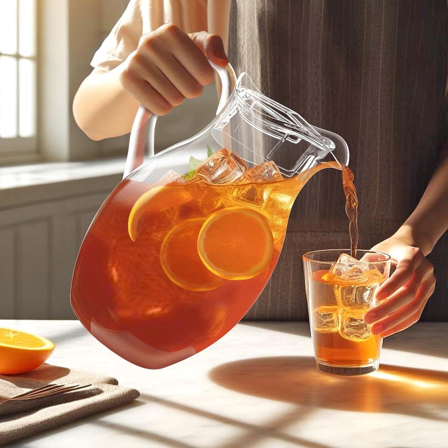 Amazing Abby - Bubbly Grand - Plastic Pitcher (96 oz, 3 Quart), Clear Water Pitcher with Lid, Fridge Jug, BPA-Free, Shatter-Proof, Great for Iced Tea, Sangria, Lemonade, Juice, Milk, and More