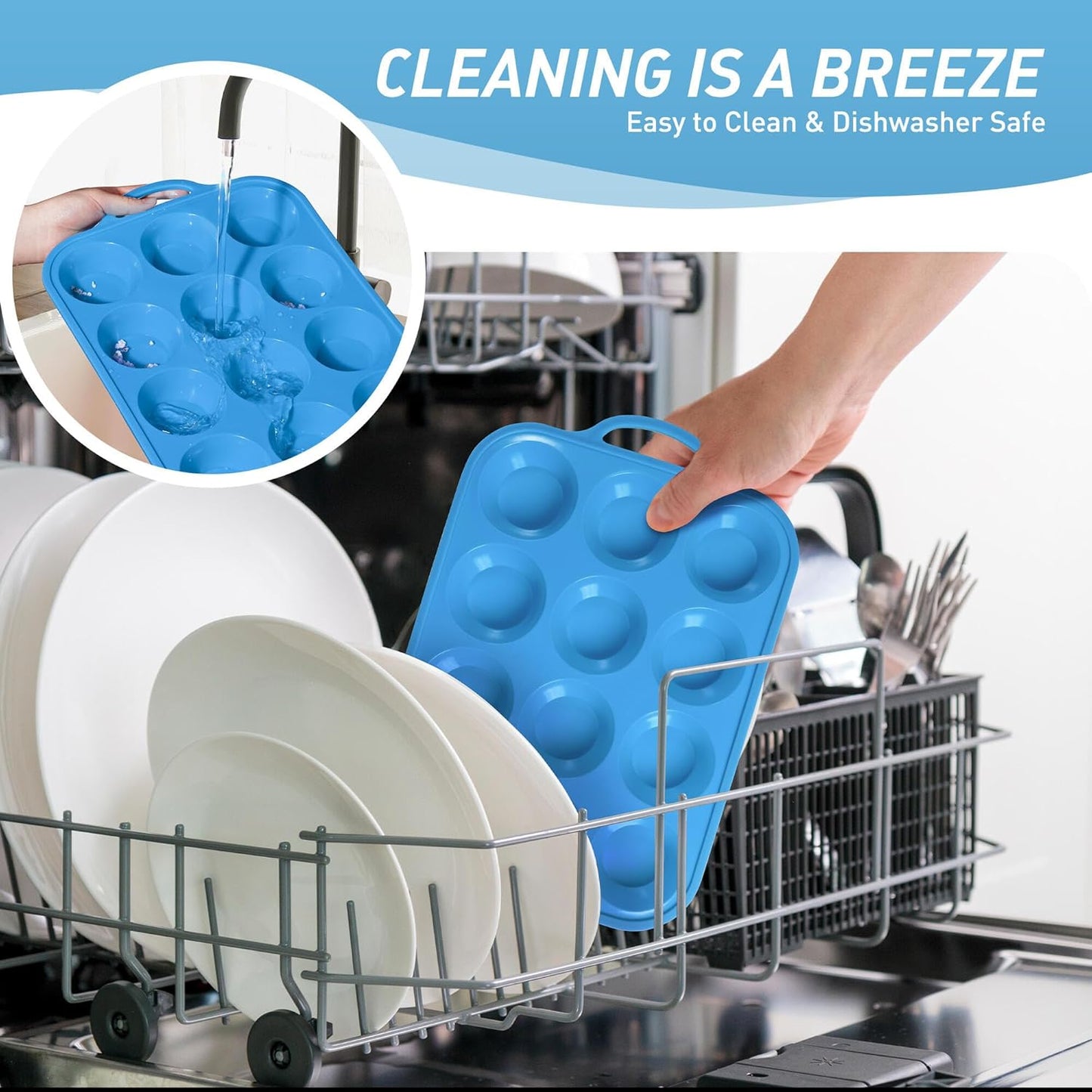 12 Cups Silicone Muffin Pan with Metal Reinforced Frame Regular Size Cupcake Pan Tray Egg Bites Silicone Circle Cookie Molds Muffin Tin Tray Tart Pans Kitchen Baking Mold Tools for Cooking