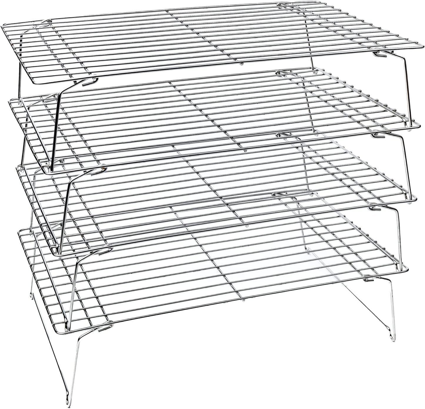 KITCHENATICS 4-Tier Stackable Cooling Racks for Baking, 100% Stainless Steel Wire Rack, Oven Safe Baking Rack, Oven Rack for Pizza, Cake, Bread, Cooling Rack for Cooking and Baking, Cookie Rack 15x10