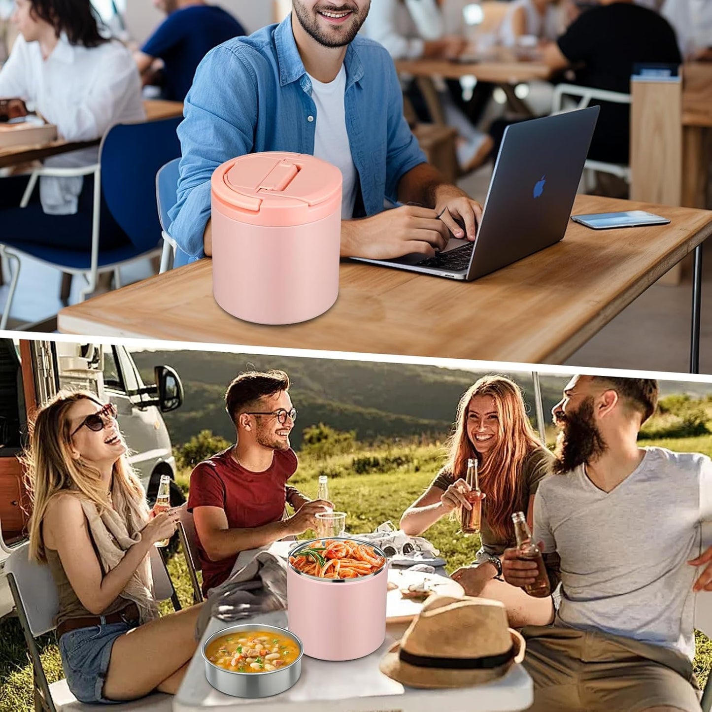 Thermo for Hot Food, Soup Thermo for Adults 40oz Lunch Containers Wide Mouth, Insulated Food Container Leak Proof Vacuum Stainless Steel With Carry Handle and Spoon BPA Free