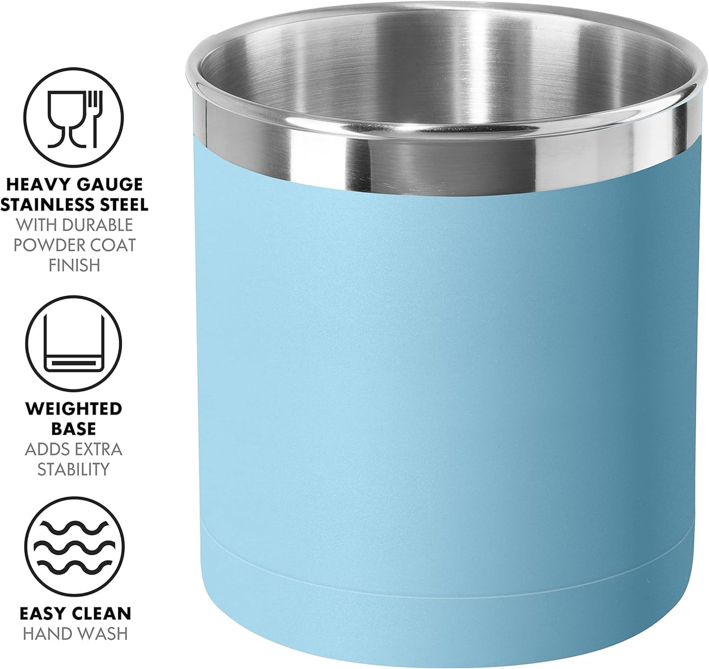 OGGI Stainless Steel Jumbo Utensil Holder - 7" Utensil Caddy, Weighted Base for Stability - Extra Large Utensil Crock and Countertop Utensil Organizer, Turquoise