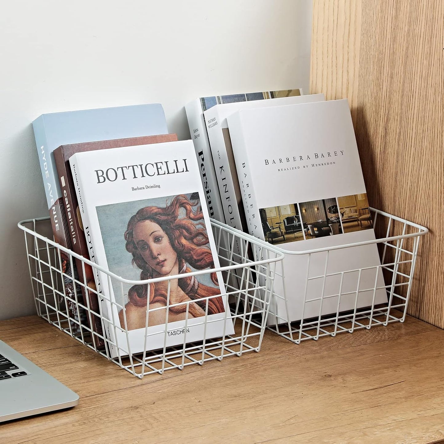 11" Upright Freezer Storage Baskets, White Wire Storage Bins Small Bakset for Freezer, Pantry, Bathroom Organizing, Set of 2