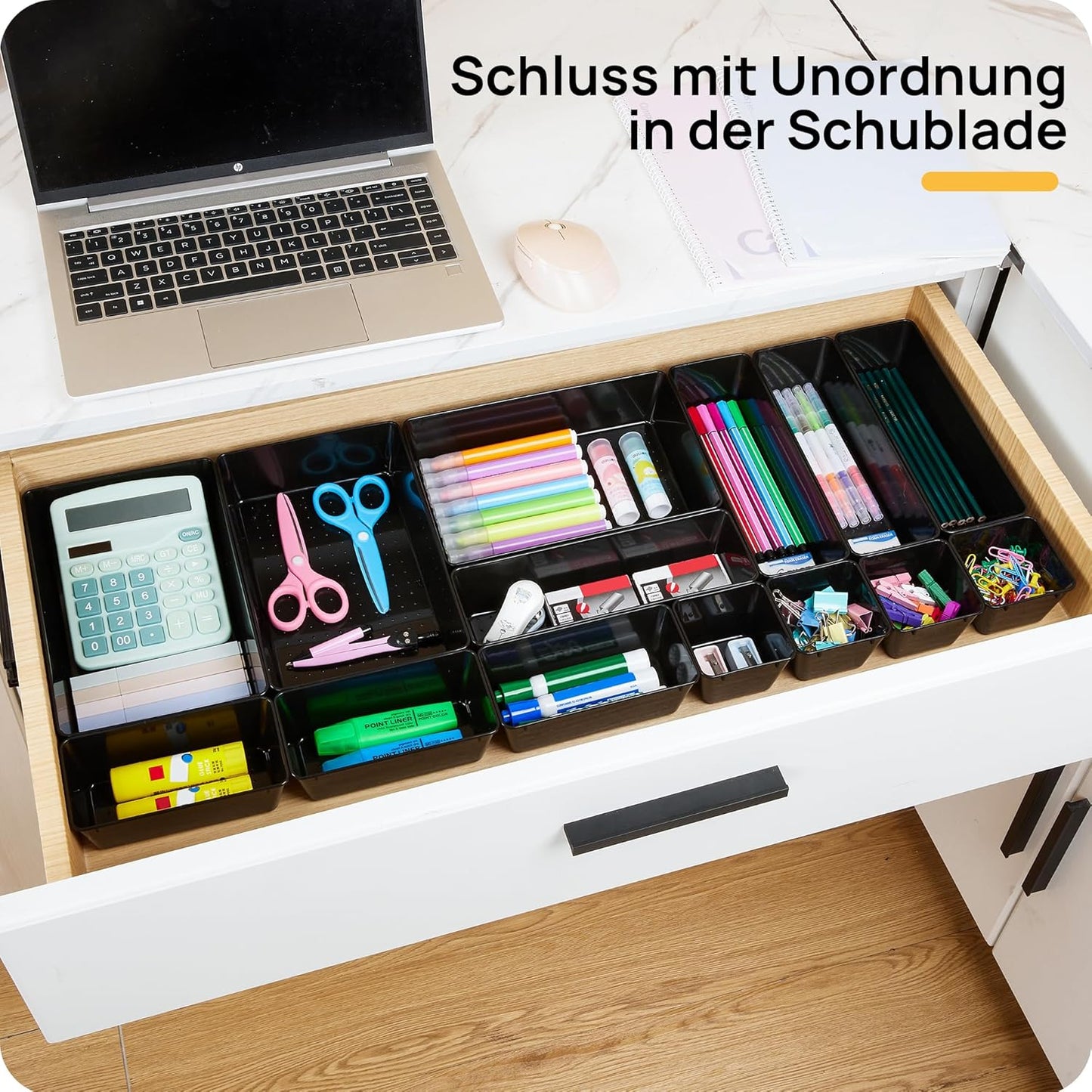 Vtopmart 25 PCS Office Desk Drawer Organizers Set, 4-Size Versatile Plastic Drawer Organizer Trays, Storage Bins for Desk Accessories Office Organizers and Storage, Bathroom, Makeup, Vanity, Black