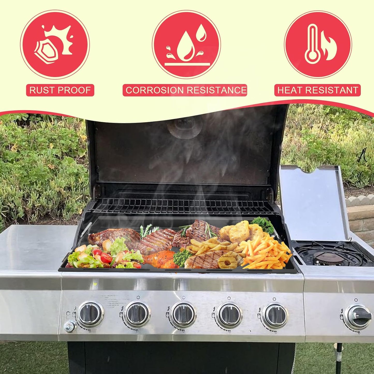 Full-Size Griddle Inserts for Nexgrill Home Depot Replacement Parts 5 Burner 720-0888S 720-0888A 720-0888N, Flat Top Griddle for Nexgrill 4 Burner 720-0830H 720-0830X 720-0830 Gas Grill, Carbon Steel