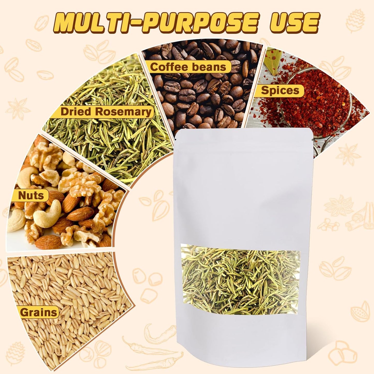 Jetmore-50pcs-Smell-Proof-Bag, Resealable Zip Lock Bags Various Sizes, Reusable Snack Bags, Stand Up Packing Bags with Window, Small Brown Paper Pouches for Candy, Nuts, Spice, Sample, Product