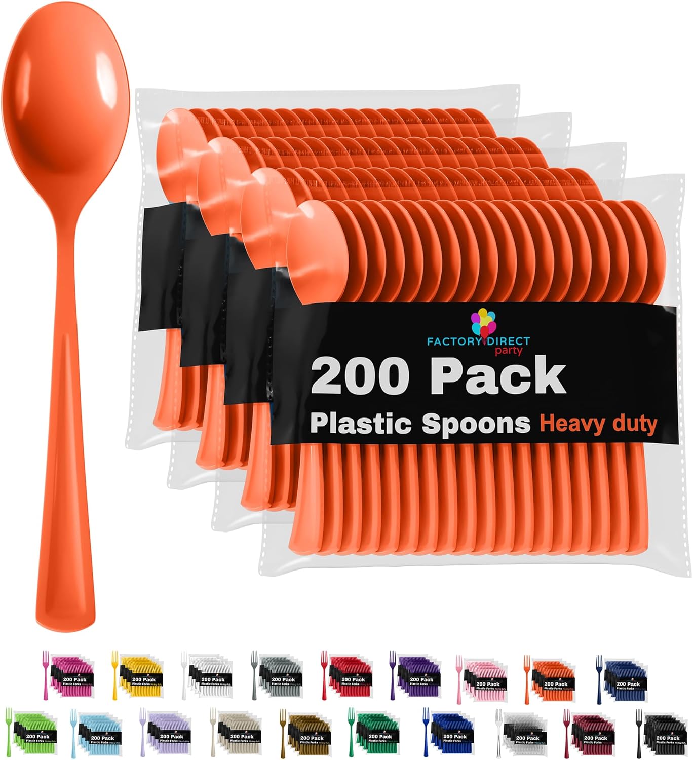 Orange Plastic Spoons 200 Pcs Orange Spoons Disposable Utensils Heavy Duty Plastic Cutlery Set Disposable Cutlery Sets Flatware Sets Silverware Set Party Supplies & Party Tableware Party Solids