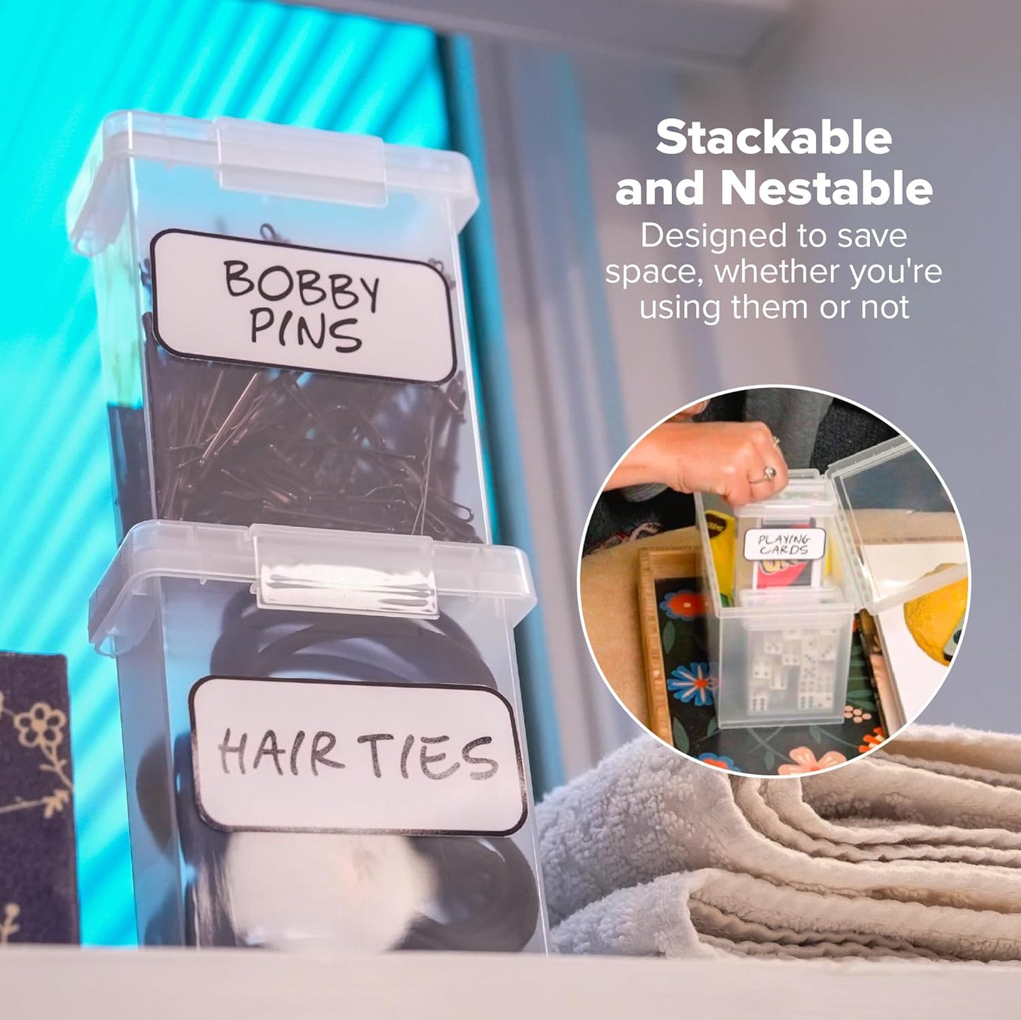 Bostitch Konnect Storage Containers with Lids, Organizer, Clear Plastic Box, Stackable Nesting Bins, Small, 2 Pack