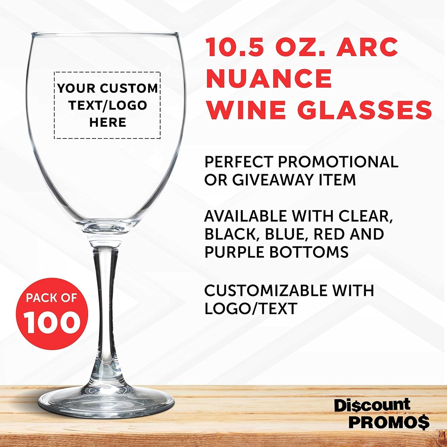 Custom Nuance Wine Glasses by ARC 10.5 oz. Set of 100, Personalized Bulk Pack - Restaurant Glassware, Perfect for Red Wine, White Wine, Cocktails - Clear