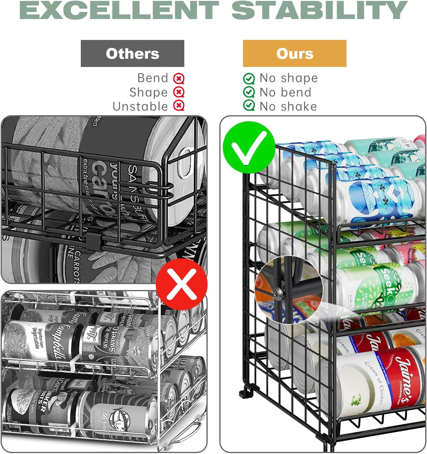 JKsmart 3-Tier Stackable Can Organizer, Storage Can Rack for Kitchen Pantry Cabinet, Holds Up to 72 Cans, Multifunctional Can Dispenser for Snacks Soda