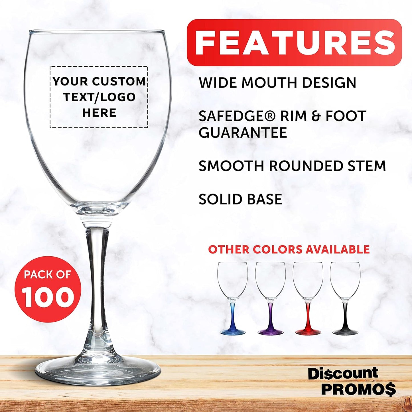 Custom Nuance Wine Glasses by ARC 10.5 oz. Set of 100, Personalized Bulk Pack - Restaurant Glassware, Perfect for Red Wine, White Wine, Cocktails - Clear