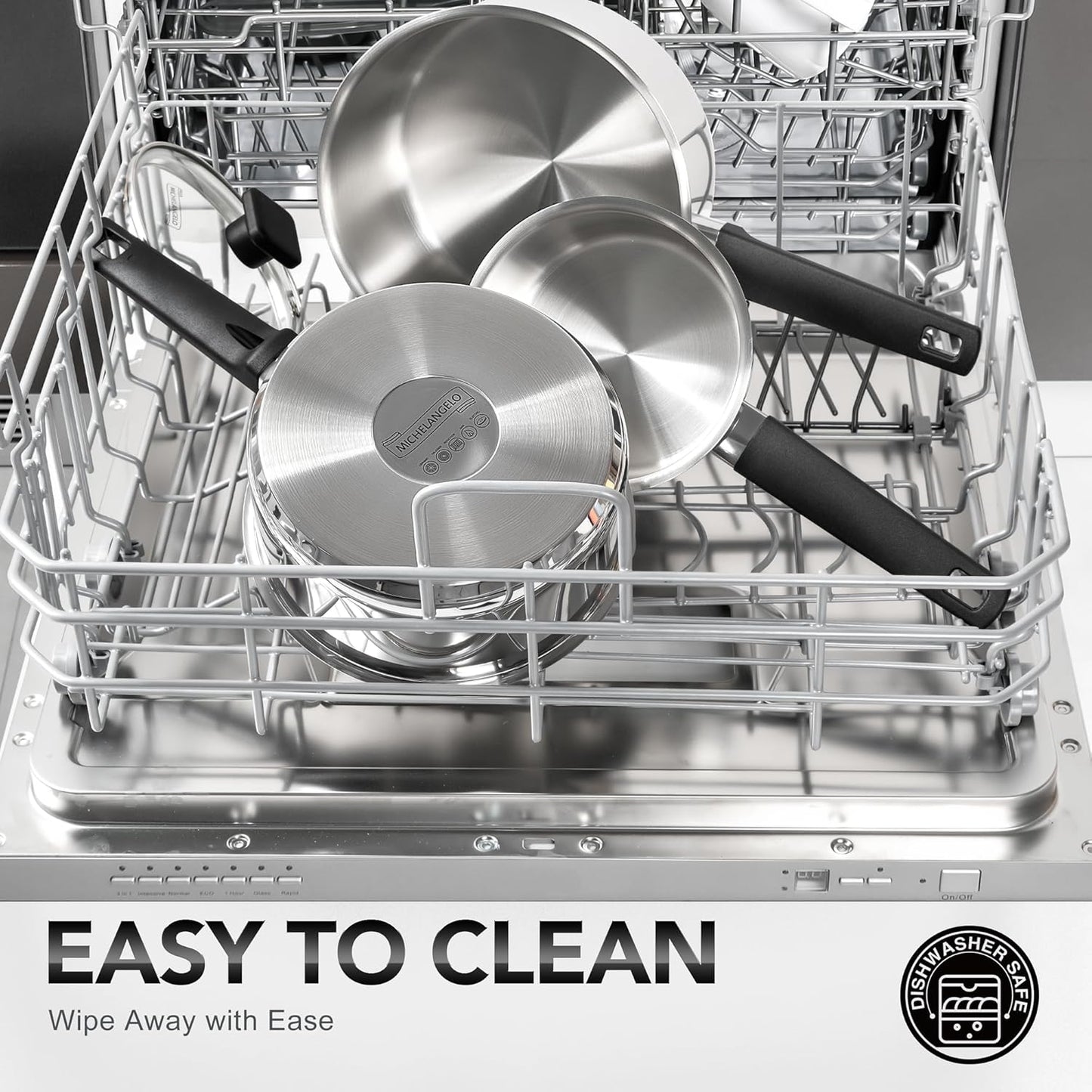 MICHELANGELO Stainless Steel Sauce Pan with Lid 1QT & 2QT & 3QT, TriPly Stainless Steel Saucepans with Straight Bakelite Handle & Square Lid Knob, Nonstick Sauce Pans Set, Induction Compatible