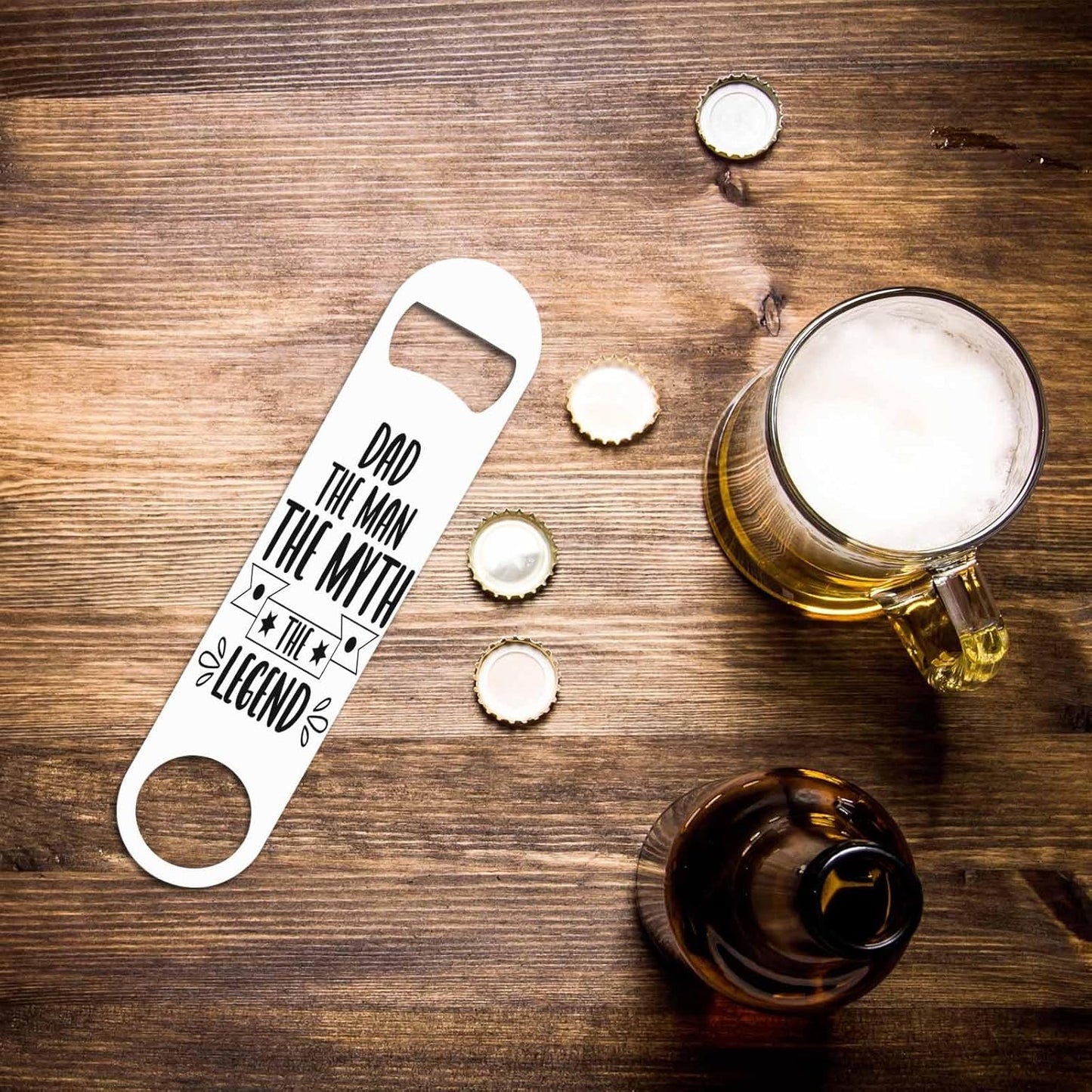 Dad Stainless Steel Bottle Opener The Man The Myth The Legend Flat Beer Bottle Opener Keychain for Home Kitchen Bar Restaurant Party Birthday Gift