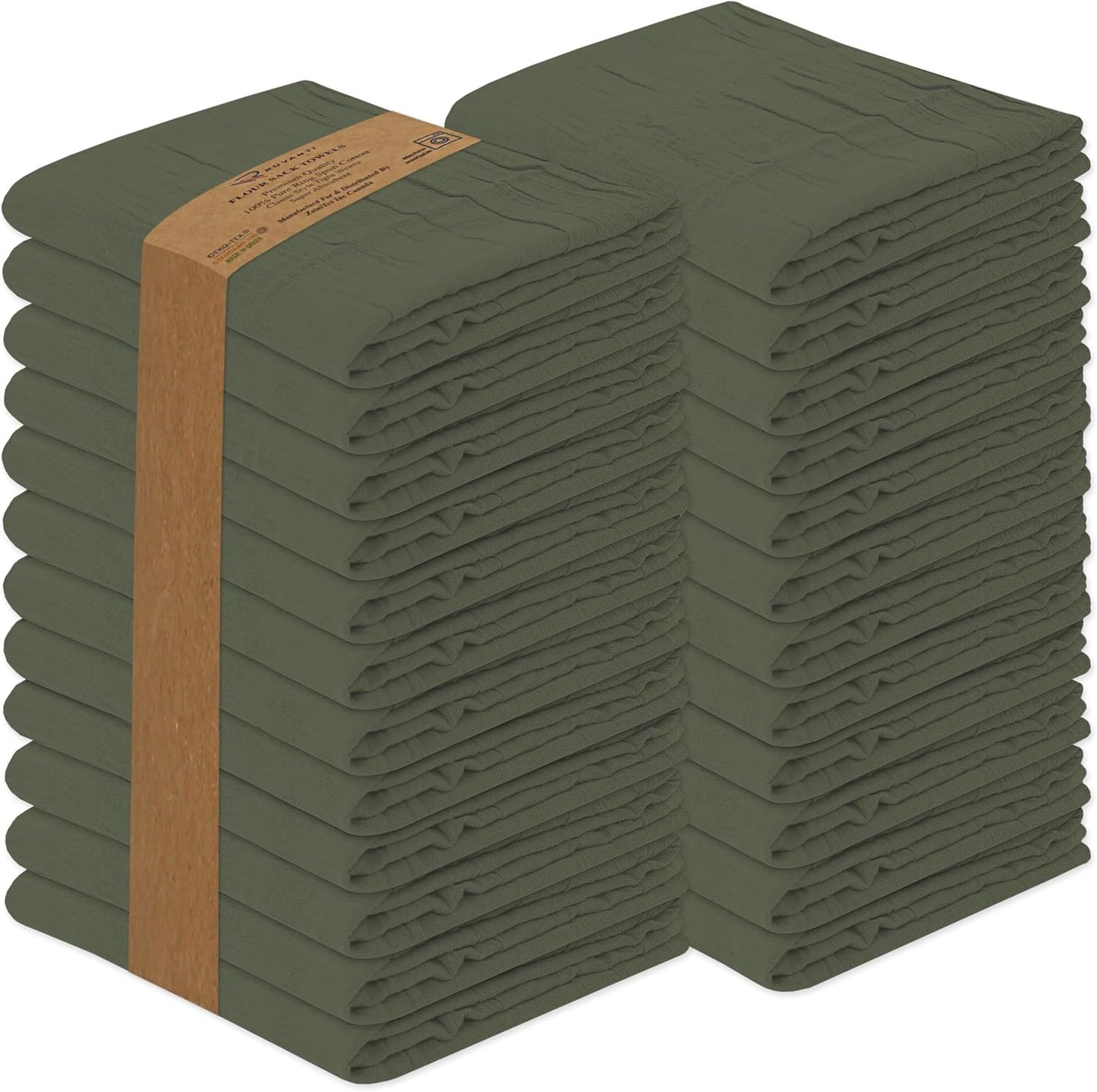 RUVANTI Flour Sack Towels 24 Pack 28x28 Inch, 100% Cotton Tea Towel, Reusable, Machine Washable, Absorbent BarTowels - Dish Cloth Perfect for Drying Dishes & Cleaning - Martini Olive