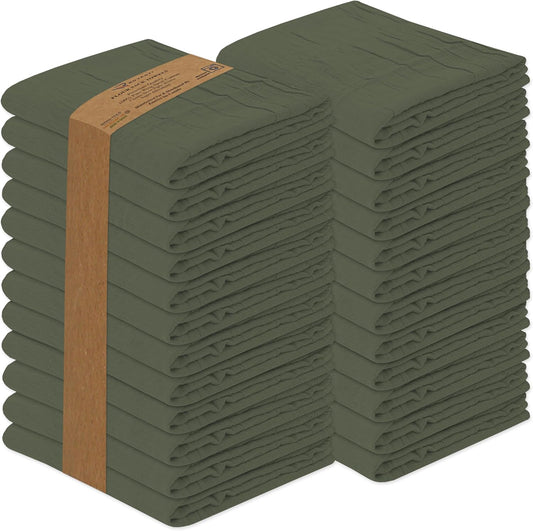 RUVANTI Flour Sack Towels 24 Pack 28x28 Inch, 100% Cotton Tea Towel, Reusable, Machine Washable, Absorbent BarTowels - Dish Cloth Perfect for Drying Dishes & Cleaning - Martini Olive