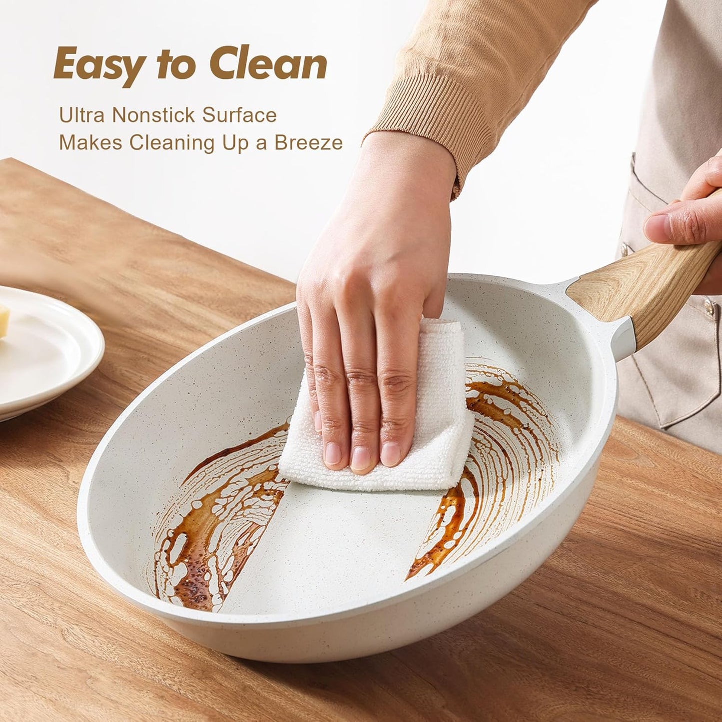 SENSARTE Nonstick Frying Pan Skillets, White Ceramic Coating Omelette Pans, Healthy Cookware Chef's Pan, Free of PTFE & PFAS (8+11Inch with Lid)