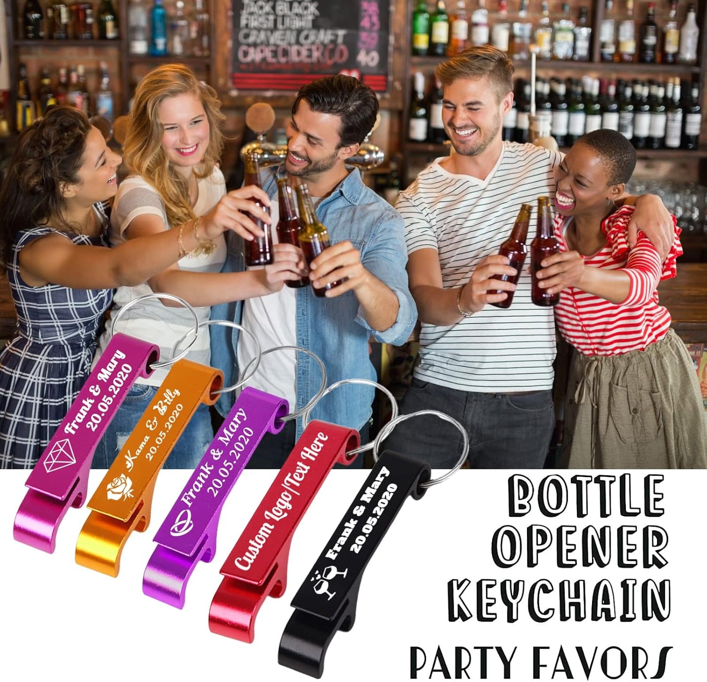 150PCS Personalized Bottle Opener Keychain Bulk Custom Beer Bottle Opener with Logo Text Engraved Wedding Bottle Opener Favors Customized Gifts for Guests Baby Shower Birthday Party-Green