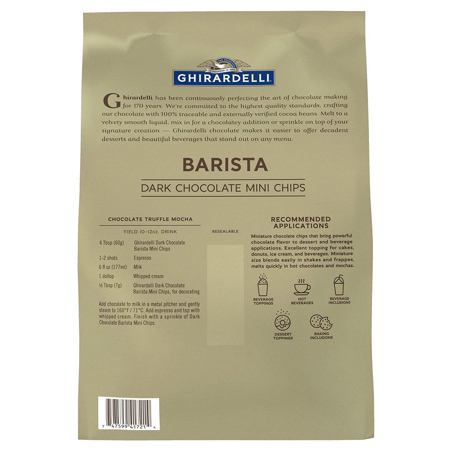 Ghirardelli Chocolate Company Dark Chocolate Barista Mini Chips 10,000 per lb, 5lb. Bag (Pack of 1)