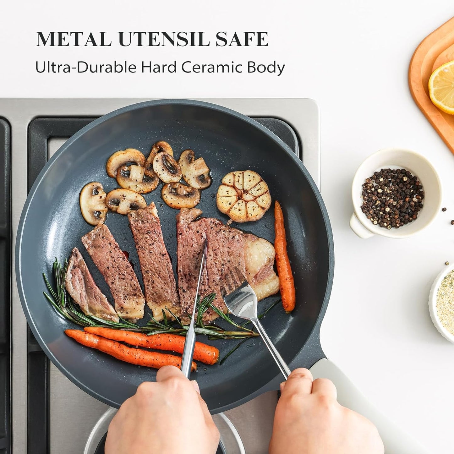 Nonstick Ceramic Frying Pan Set, Non Toxic Nonstick Pan Skillet, Healthy Egg & Omelet & Chef's Pan, PTFE PFOA & PFAS Free, Induction Compatible (8+12 Inch)