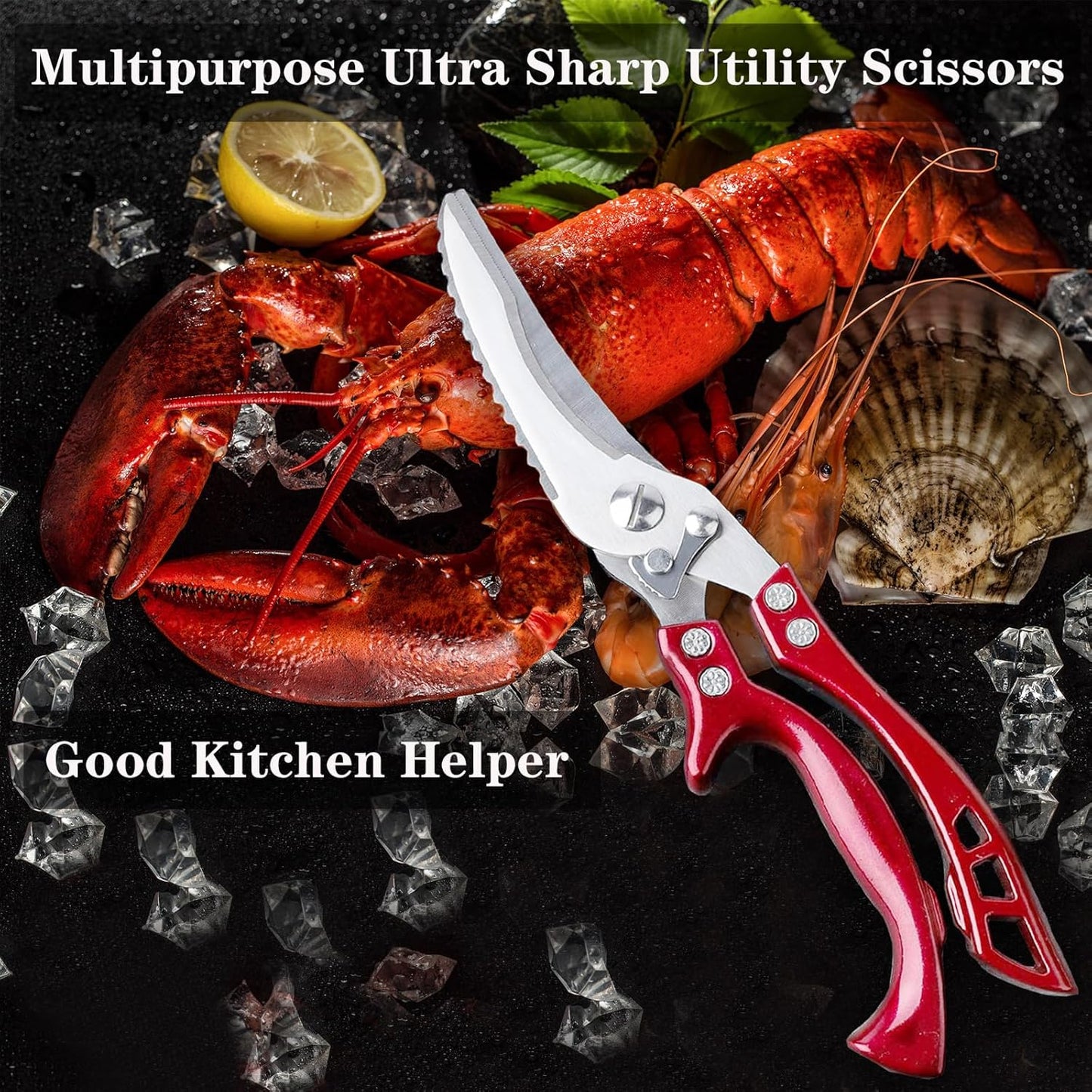 Heavy Duty Kitchen Shears by ANDONG, Kitchen Scissors,Stainless Steel Poultry Shears Heavy Duty Professional, Red