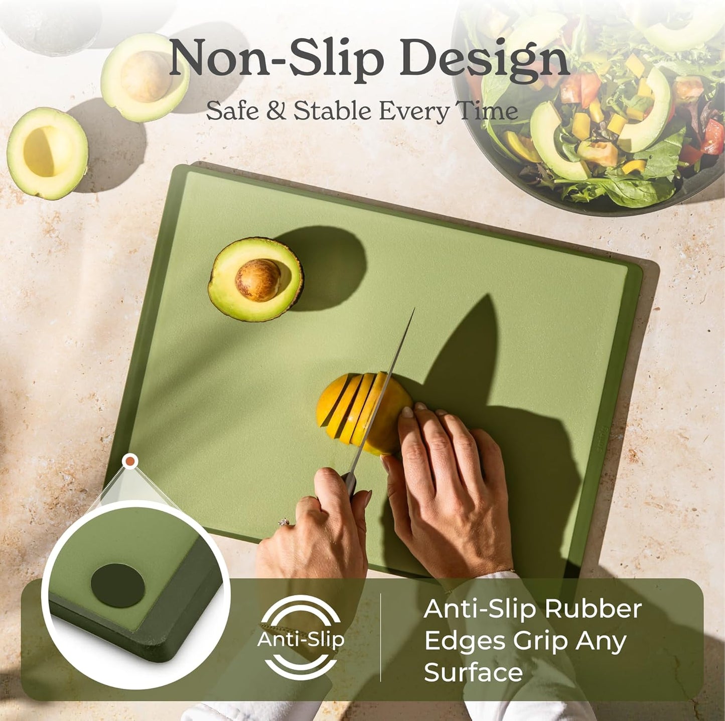 SMIRLY Plastic Cutting Board Set 3 Pieces, Non-Slip Dishwasher Safe Chopping Boards for Kitchen, Green