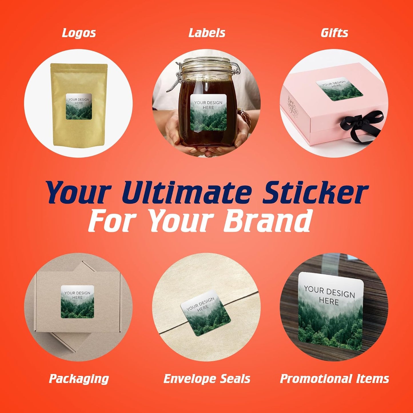 100 Custom Vinyl Stickers - Upload Your own Image, Text, Design, Logo - Personalized Logo Labels for Handmade, Packaging, Bottle, Jars, Candle, Brand Stickers (Foggy Valley, 4x4 Square)